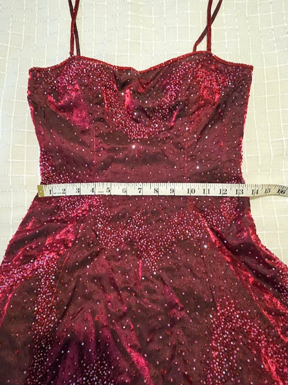 Vintage Sue Wong Nocturne Burgundy Iridescent Taffeta Beaded Gown, Size 4 - Picture 9 of 15